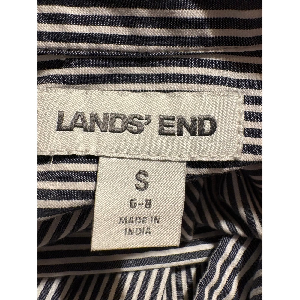 Lands End Shirt Dress Blue White Striped Ruffle Hem Preppy Coastal Casual Small - Picture 7 of 8